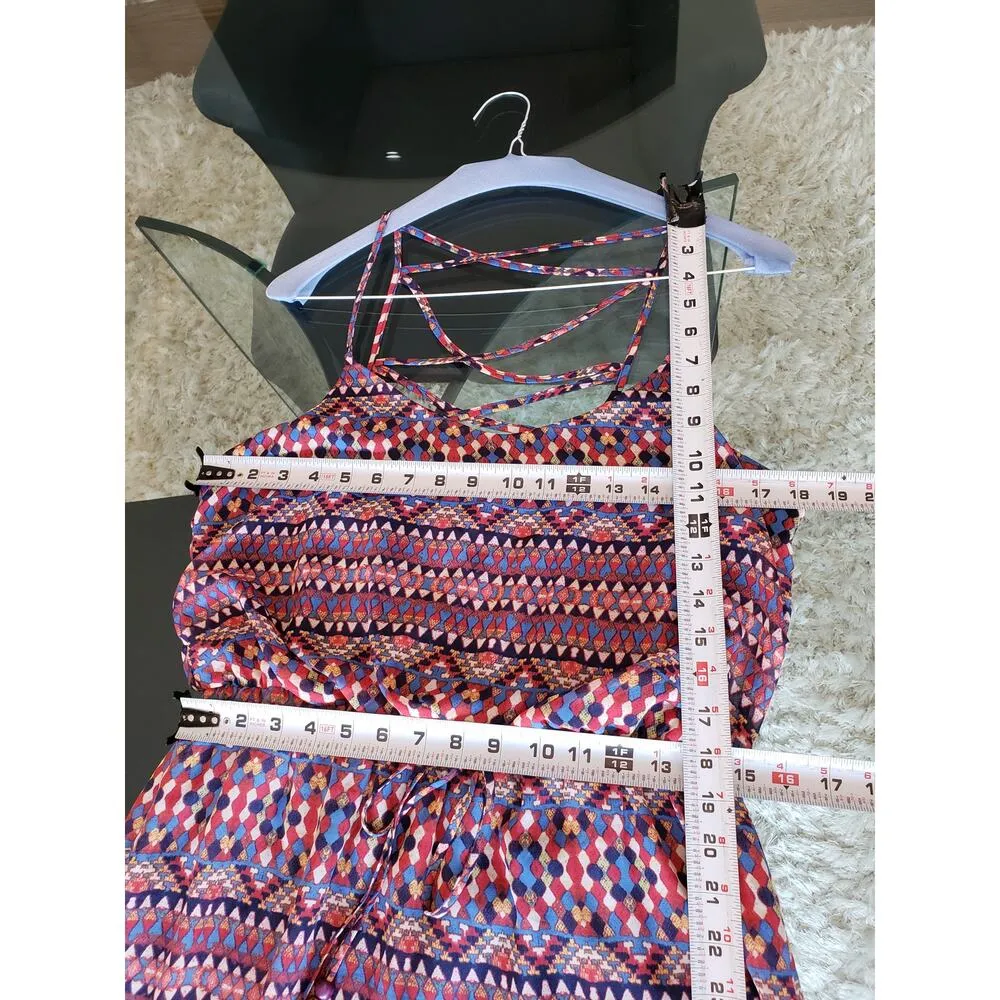 City Triangles Long Maxi Dress Womens Large Blue Pink Geo Print Criss Cross Back - Image 10