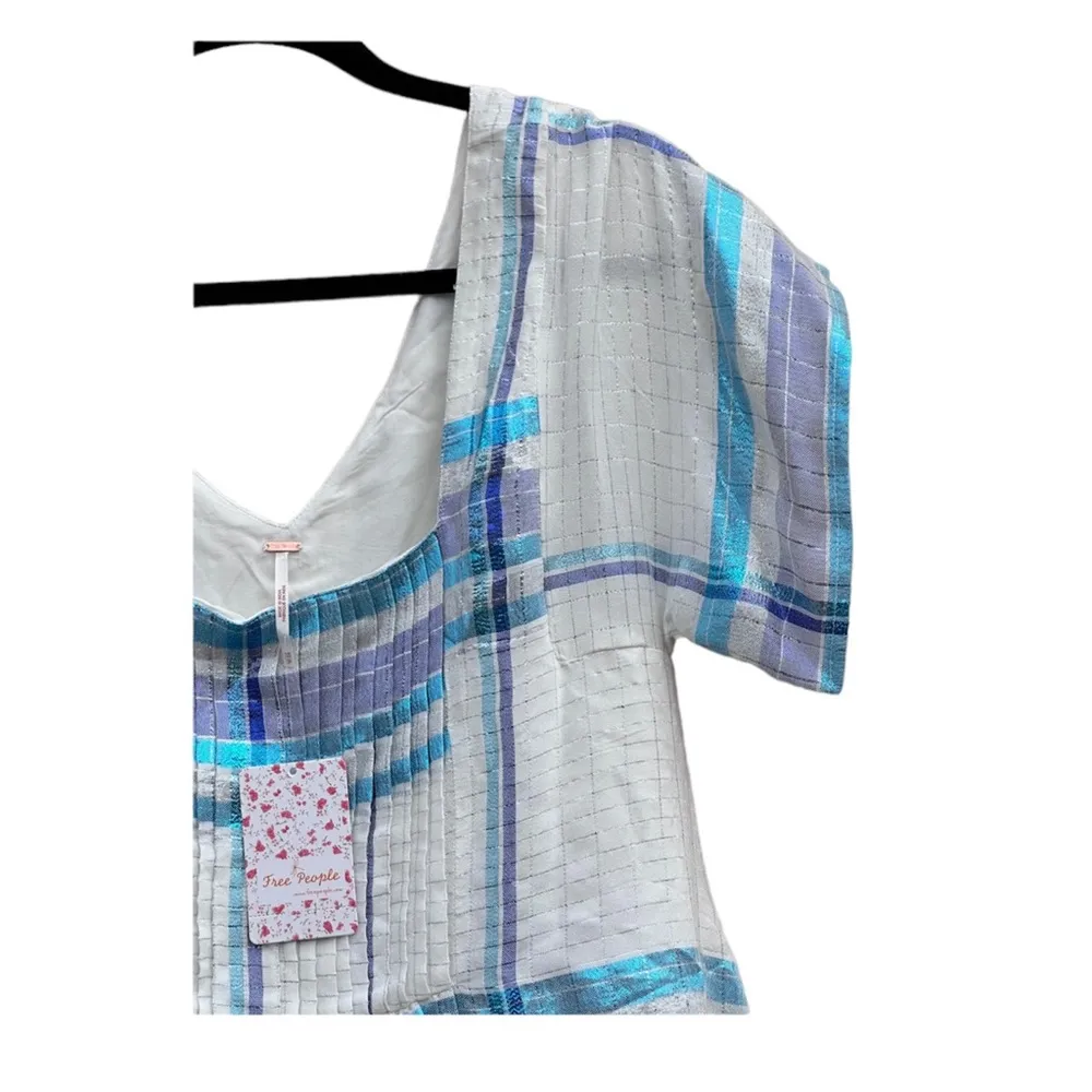 Barcelona Metallic Shimmer Plaid Stripe Mini Dress XS NWT - Image 3