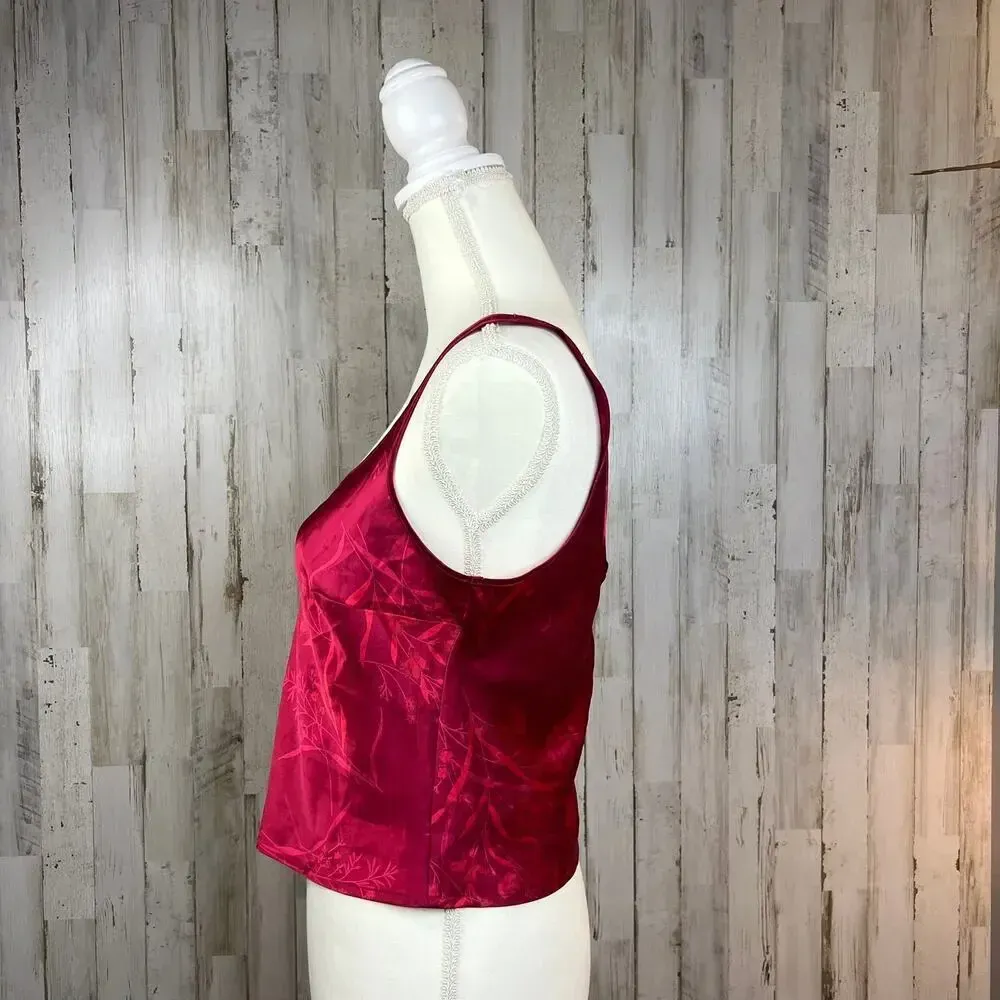Victoria's Secret Vintage Satin Floral Tank Top Red XS Square Neck Wide Strap‎ - Image 5