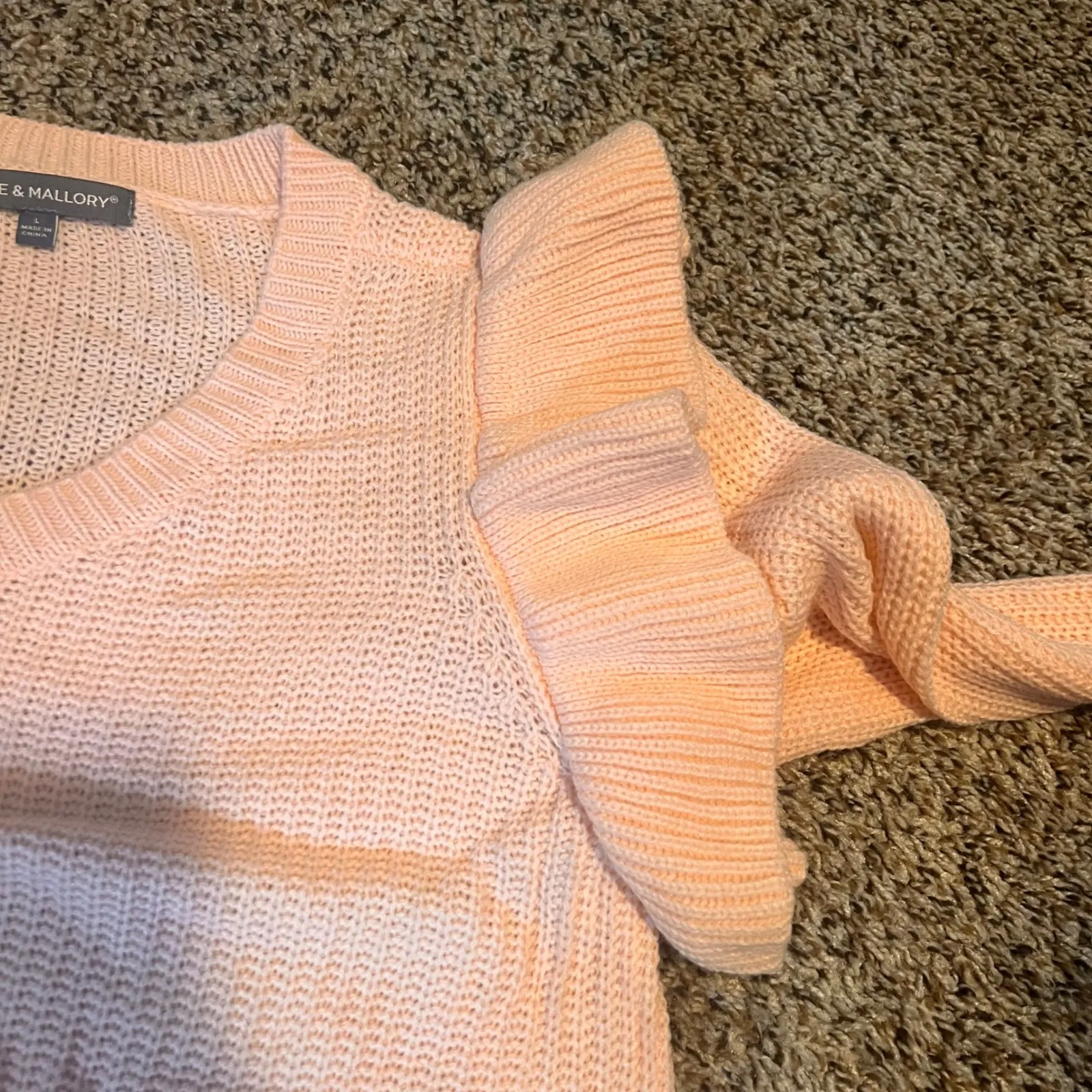 Kate & Mallory Womens V Neck Ruffle Sleeve Knit Sweater Pullover Peach Large - Image 6