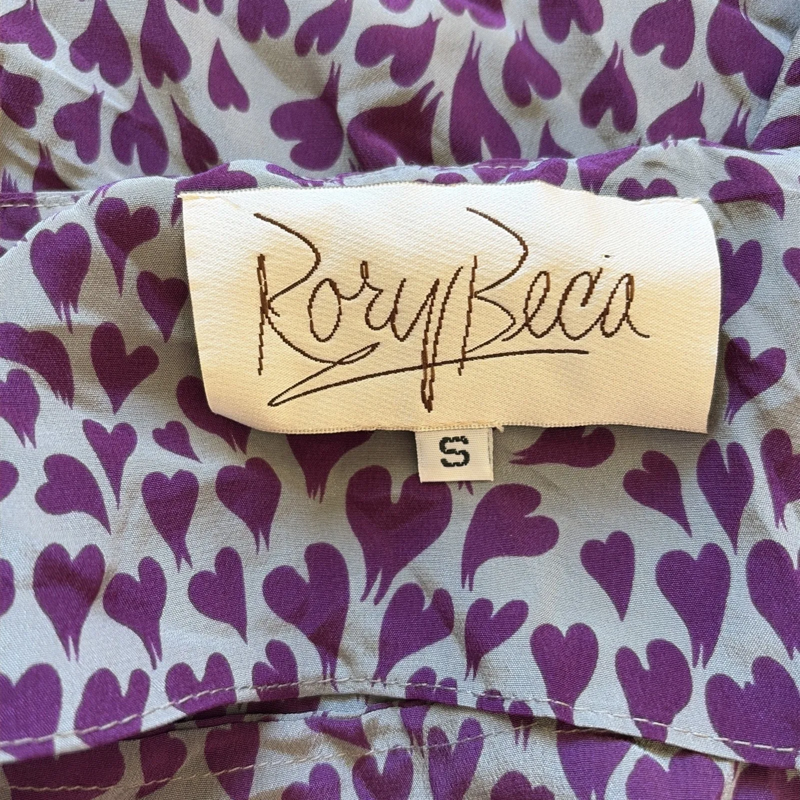 Rory Beca Silk Gray Grey Purple Allover Abstract Heart‎ Ruffle Cami Tank Small - Image 8