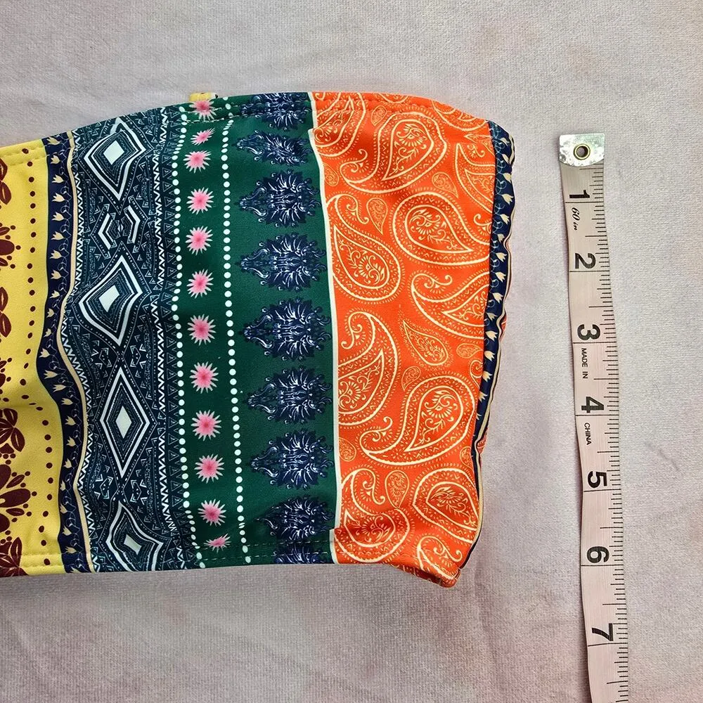 Shein Orange Blue Floral Paisley Padded Bikini Top Swimwear Medium - Image 6