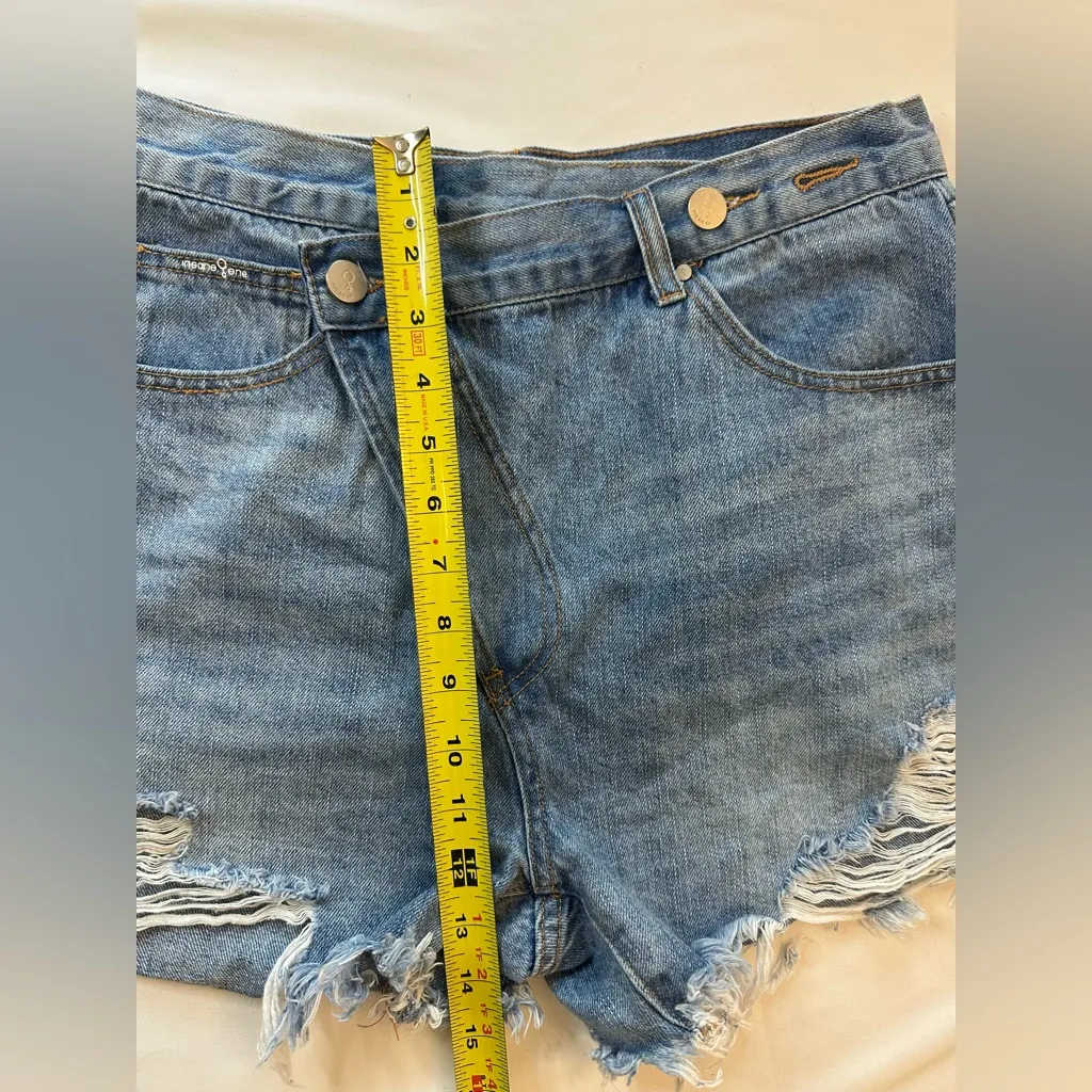 Insane Gene High Rise Crossover Distressed Denim Shorts Cutoff Size Large Blue - Image 10