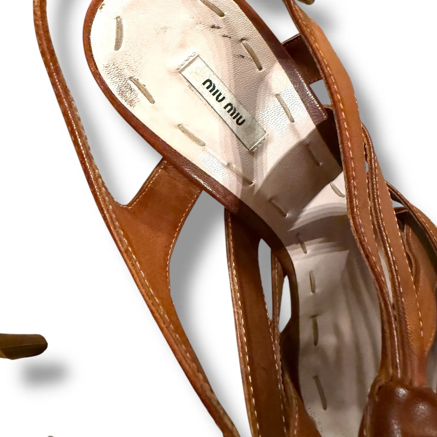 Miu Miu Strappy Heels Women's Size 37.5 Brown Leather Platform High Heel Dressy - Image 9