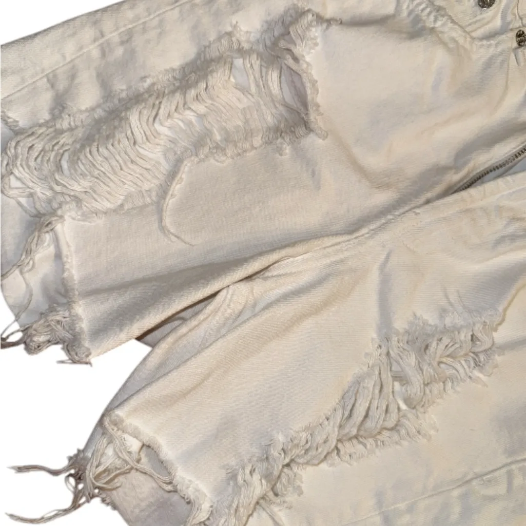 Zara White Distressed Jean Shorts - Image 3
