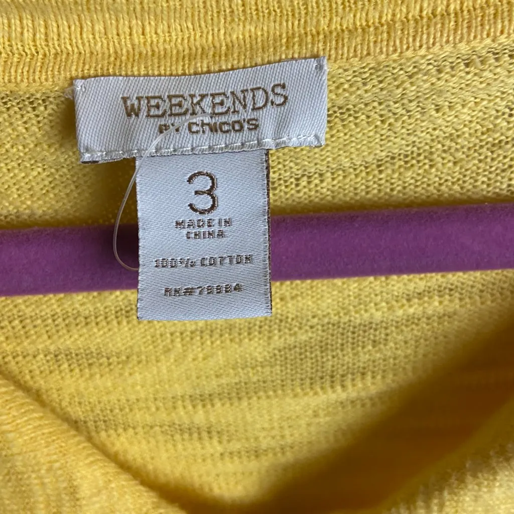 Weekends by Chicos Size 3 Butter Yellow Burnout Full Zip Sweatshirt Lounge Xl - Image 4