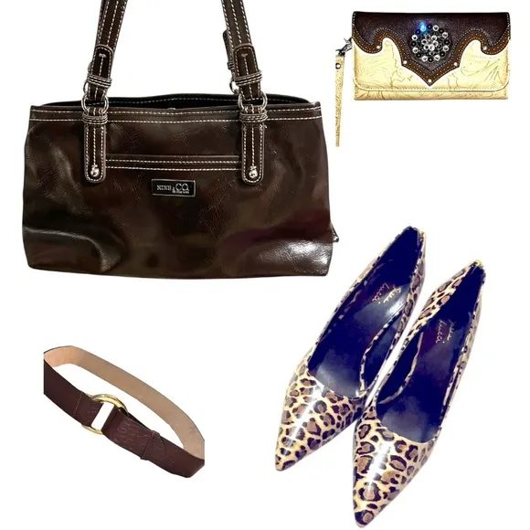 Nine & Co. Brown Leather Shoulder Bag with Silver Accents - Image 2