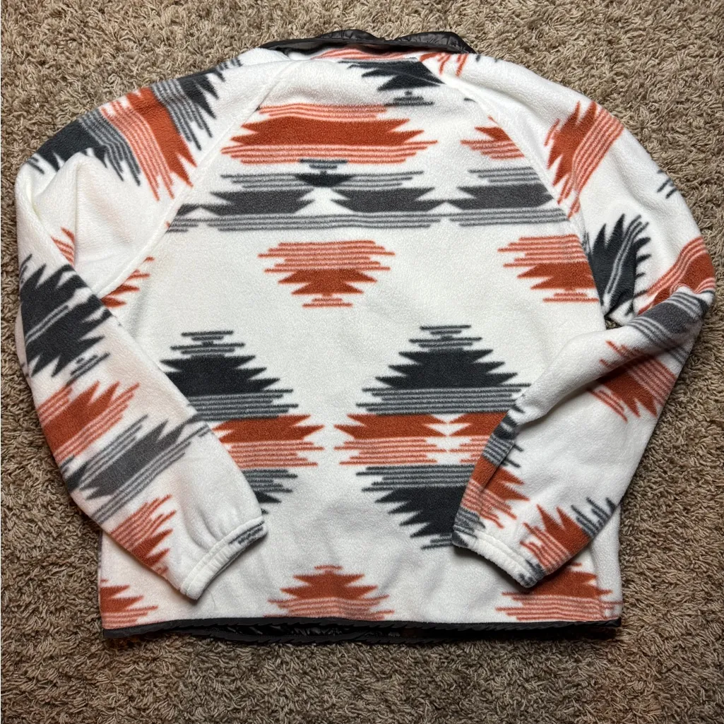 Boho Patterned Fleece Button Jacket White Size M - Image 5