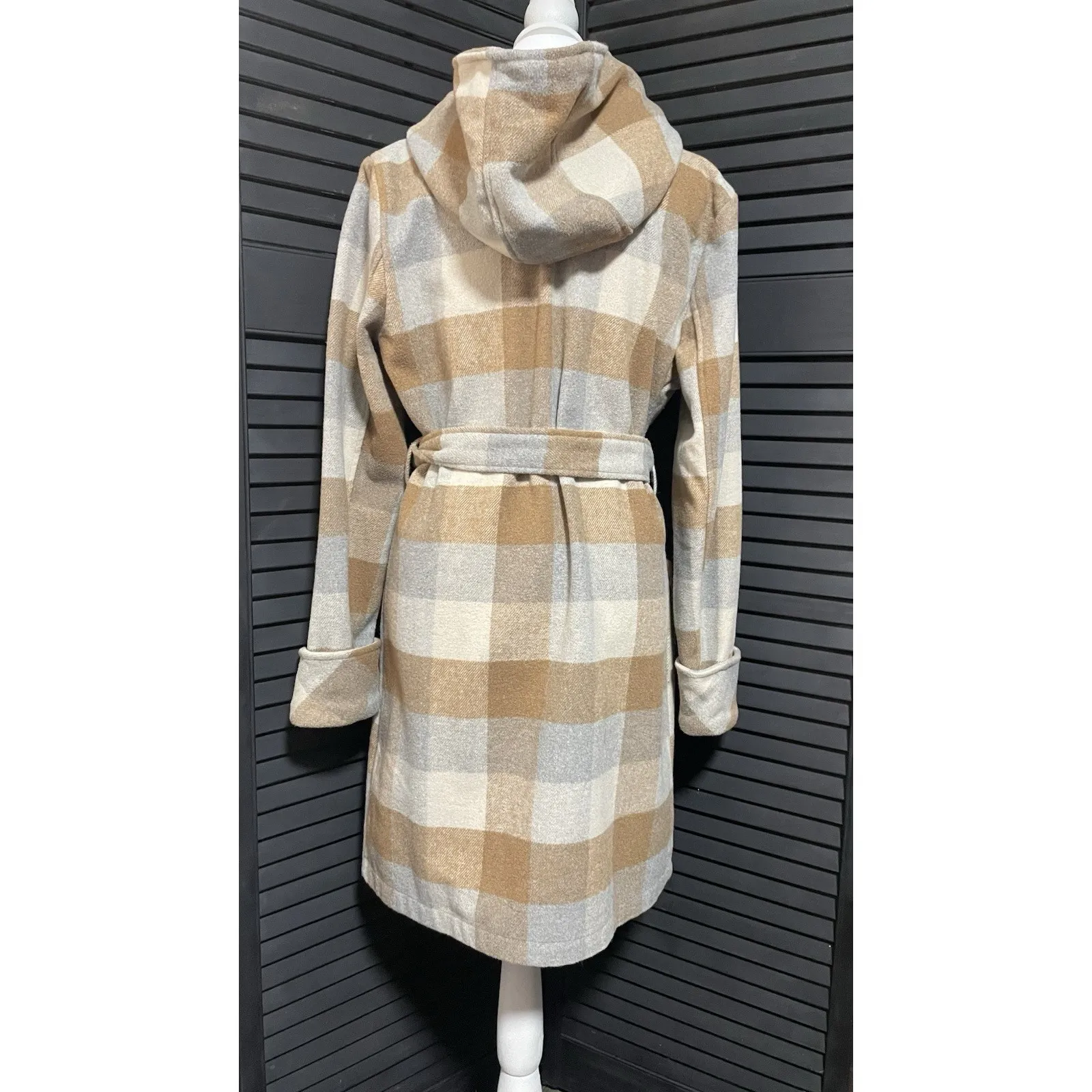A New Day Taupe and Beige Plaid Women's Trench Coat Size S - Image 4