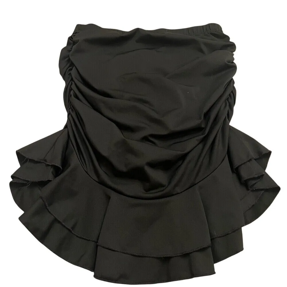 Black Ruched Ruffle Hem Swimsuit Top Flattering Swimwear Y2K Pool Chic Size S - Image 5