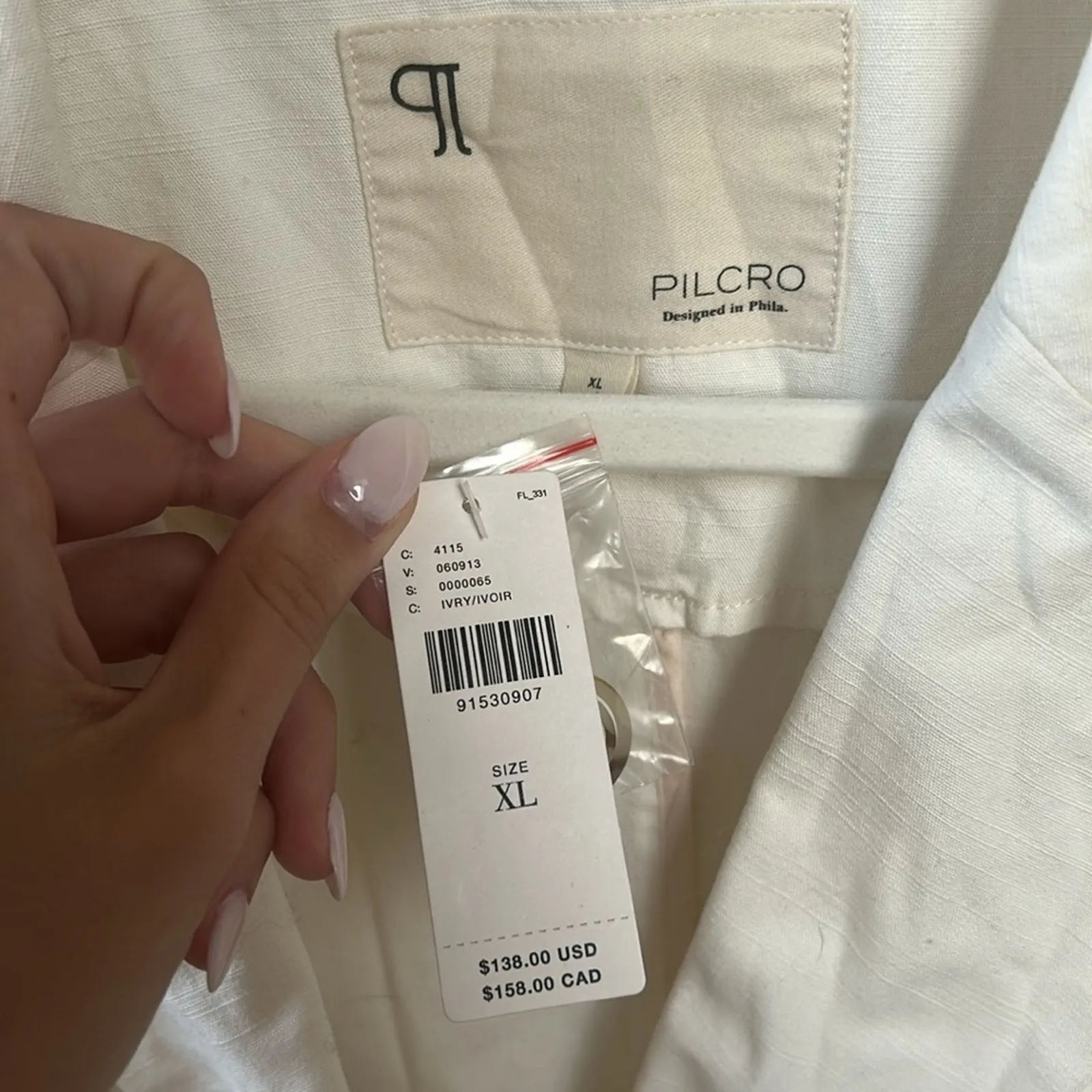 Anthropologie Pilcro Double Breasted Crop Fray Hem Blazer in Cream X-Large NWT - Image 7