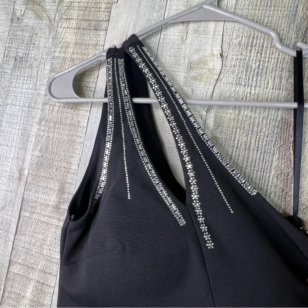 City Studio Size 3 Rhinestone One Shoulder Black Knee Length Side Zip Dr… - Image 9