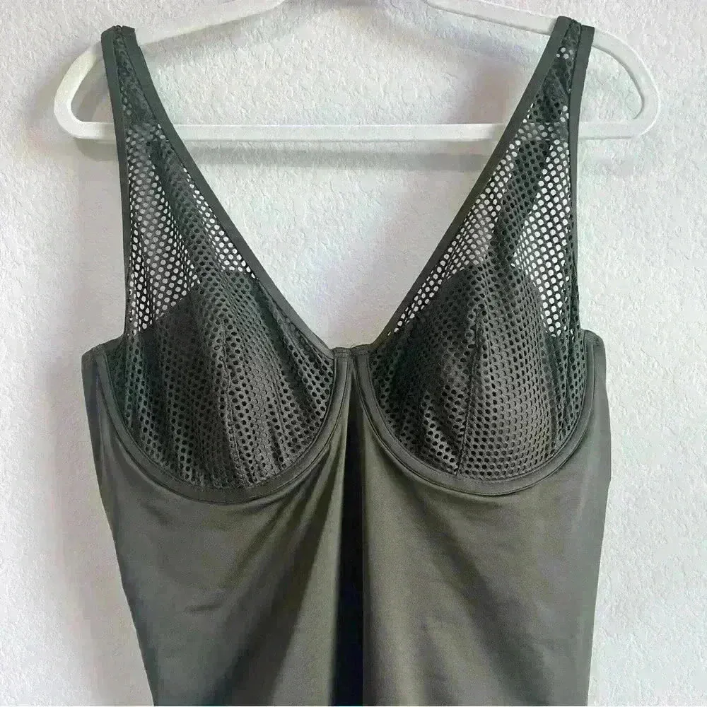 City Chic Women’s Olive Green Ithaca Mesh V Neck One‎ Piece Swimsuit Size L - Image 8