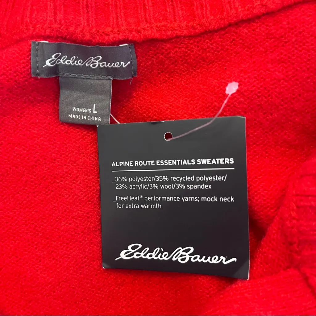 Eddie Bauer Alpine Route Essential Red Sweater 1/4 Zip Mock Neck Size Large - Image 9