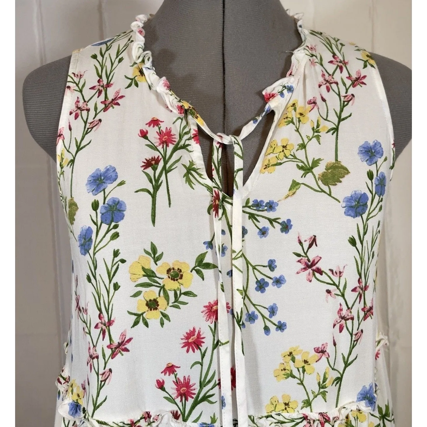 Linda Anderson Womens Small Floral Maxi Sun Dress Garden Boho Cottage Country White - Image 2