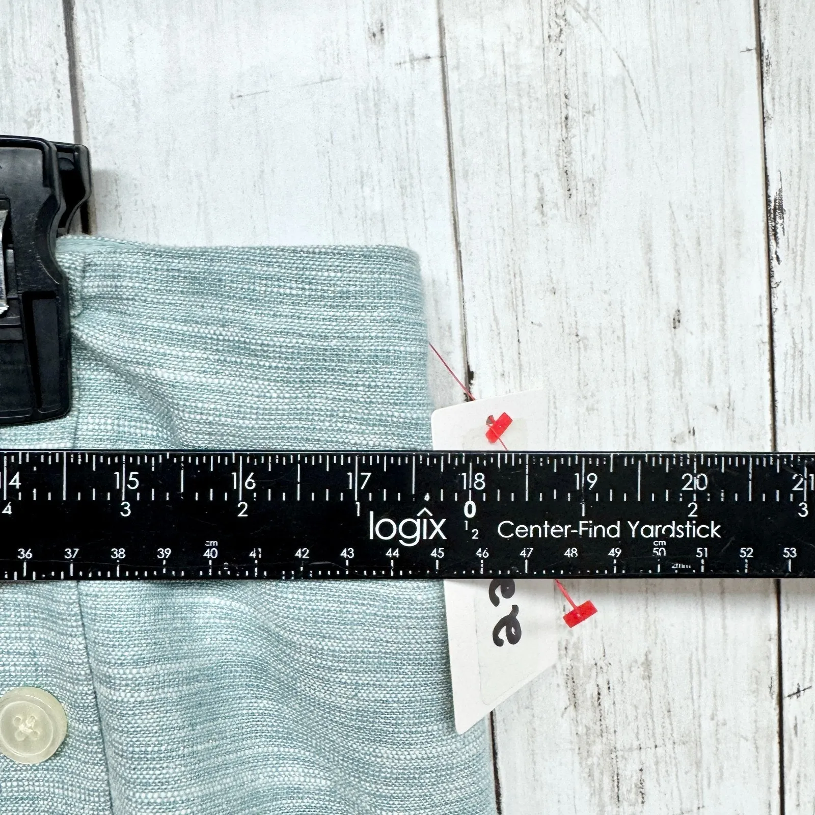 ASOS Skirt Women Size 14 Light Blue Linen Blend Mini Side Button Zip Back Preppy - Image 2