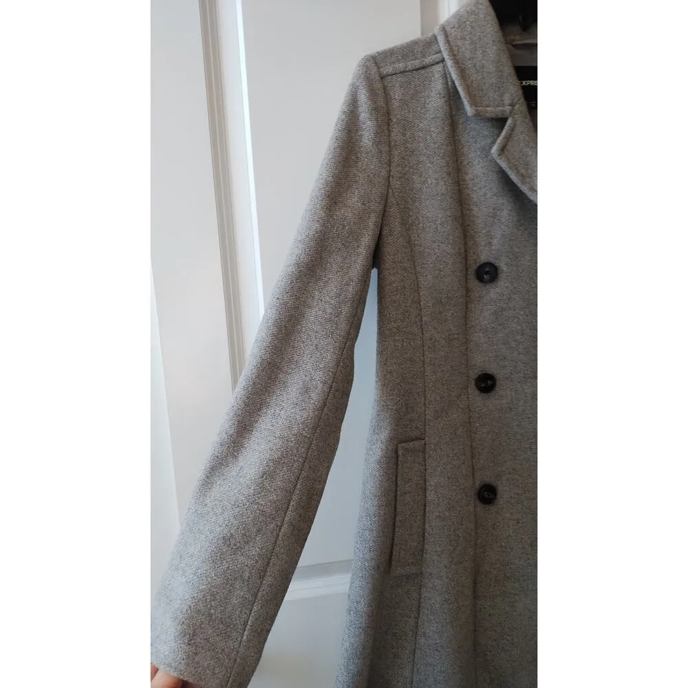 Express Wool Blend Womens Coat Small Gray Double Breasted unbelted Black Buttons - Image 5