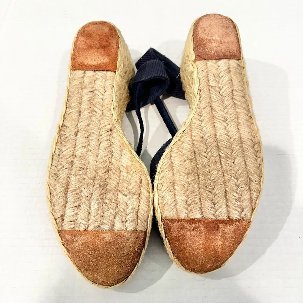Lauren Ralph Lauren Cala Espadrille Wedge‎ Sandals Women's Size 9 Navy Tan - Image 5