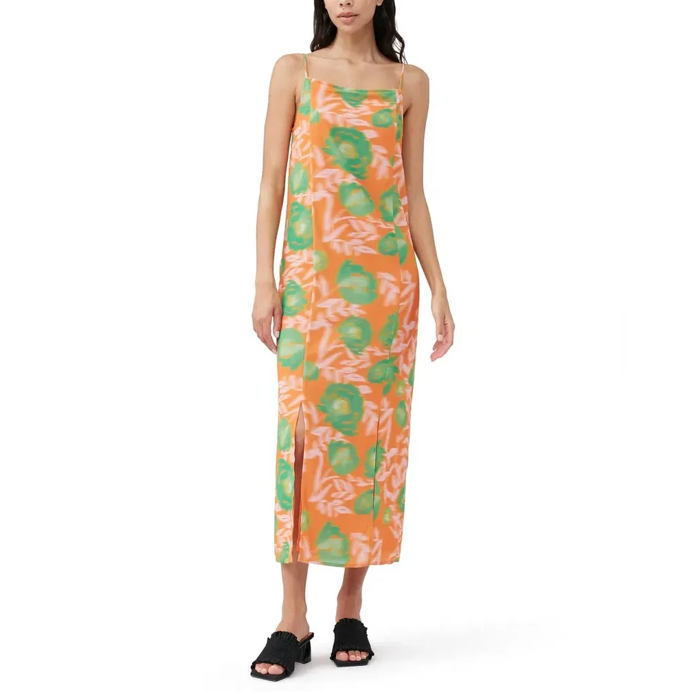 GANNI Printed Light Crepe Slip Dress, Vibrant Orange, FR36/US4 - Image 2