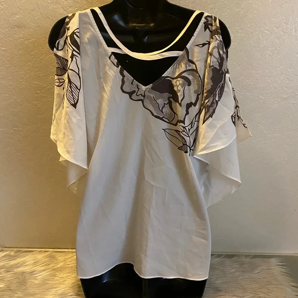 Guess Women’s Small Floral Print Off-Shoulder Blouse White Criss-Cross Back Top - Image 14