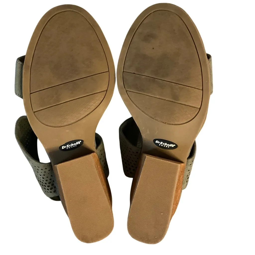 Dr. Scholls Olive Green Perforated Block Heel Sandals Size 7 suede like material - Image 3