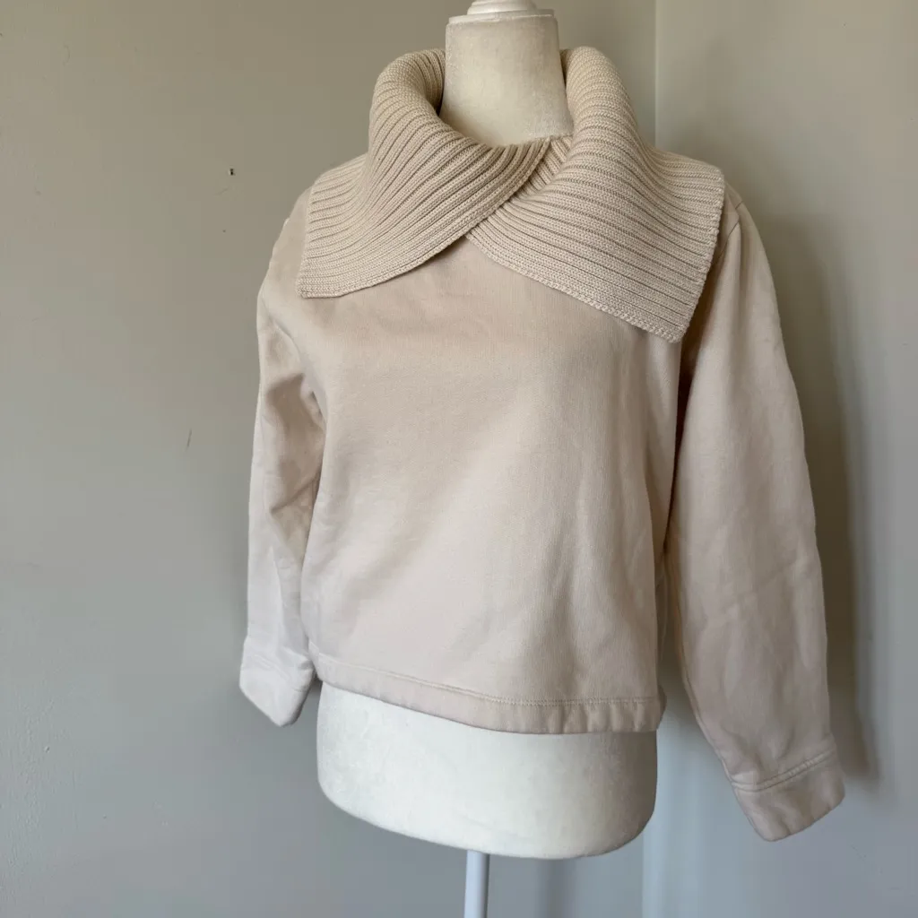 Zara Women Light Cream Ribbed Collar Women Sweater Size Small - Image 2