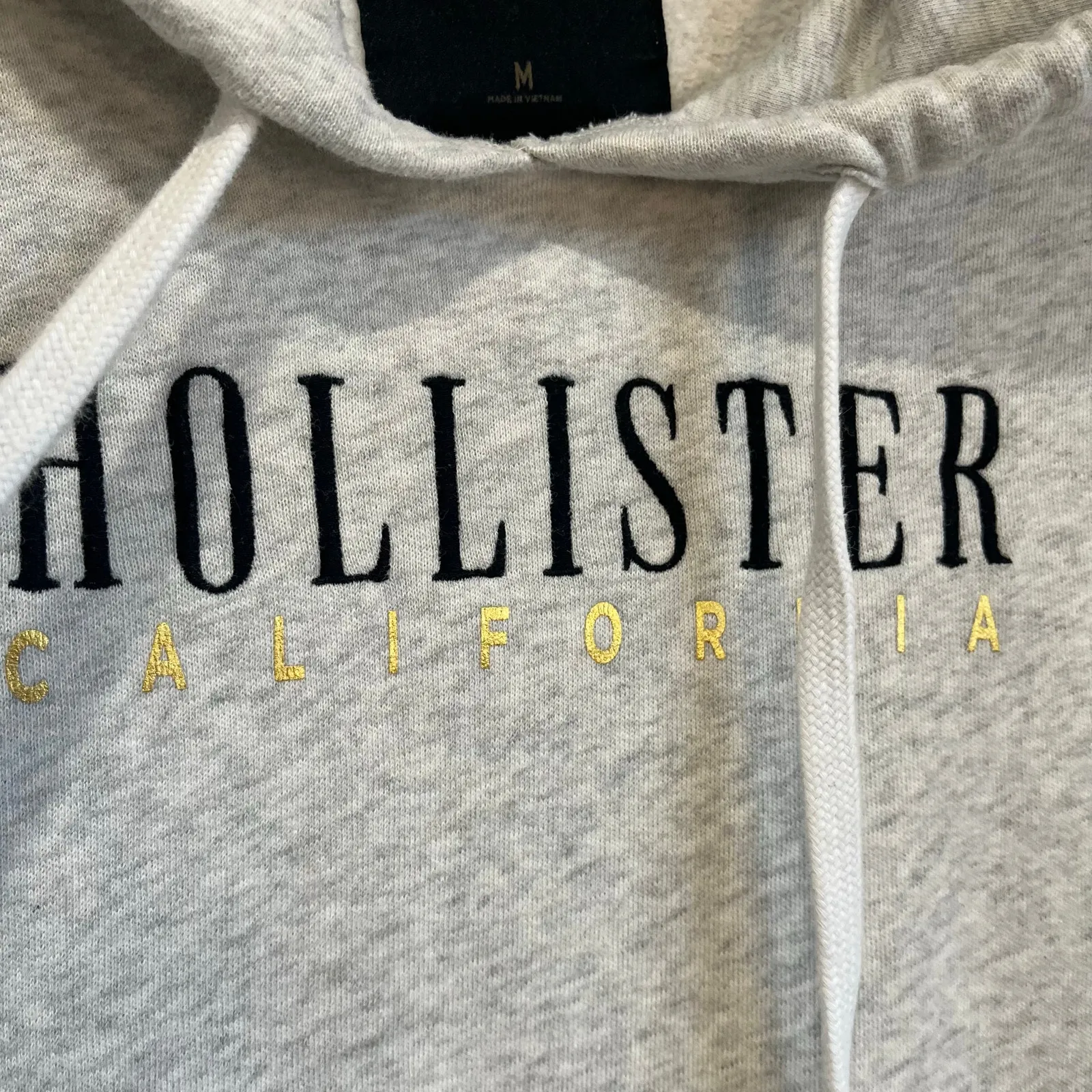 Hollister California Graphic Hoodie Floral Sleeve Embroidery Gray Pullover M - Image 3