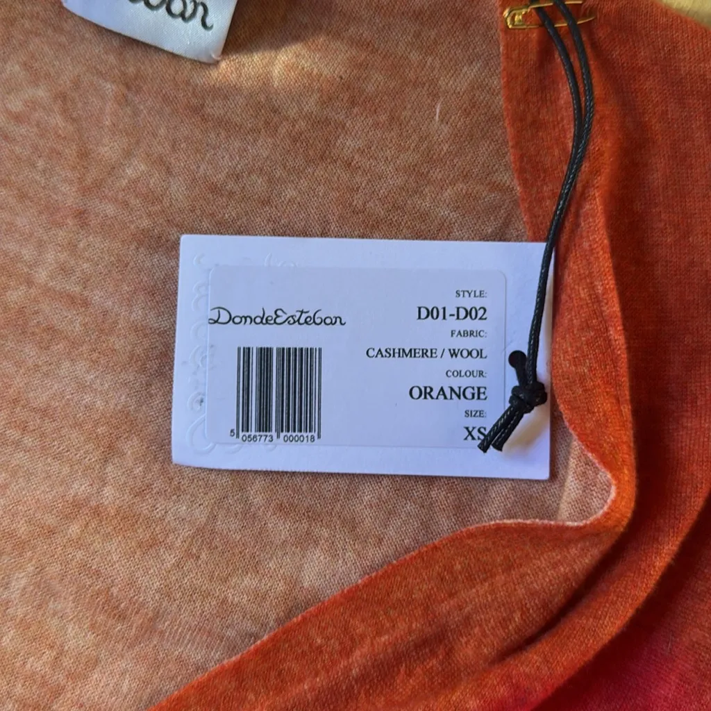 Donde Esteban Orange & Red Cashmere Baru Dress Size XS - Image 3