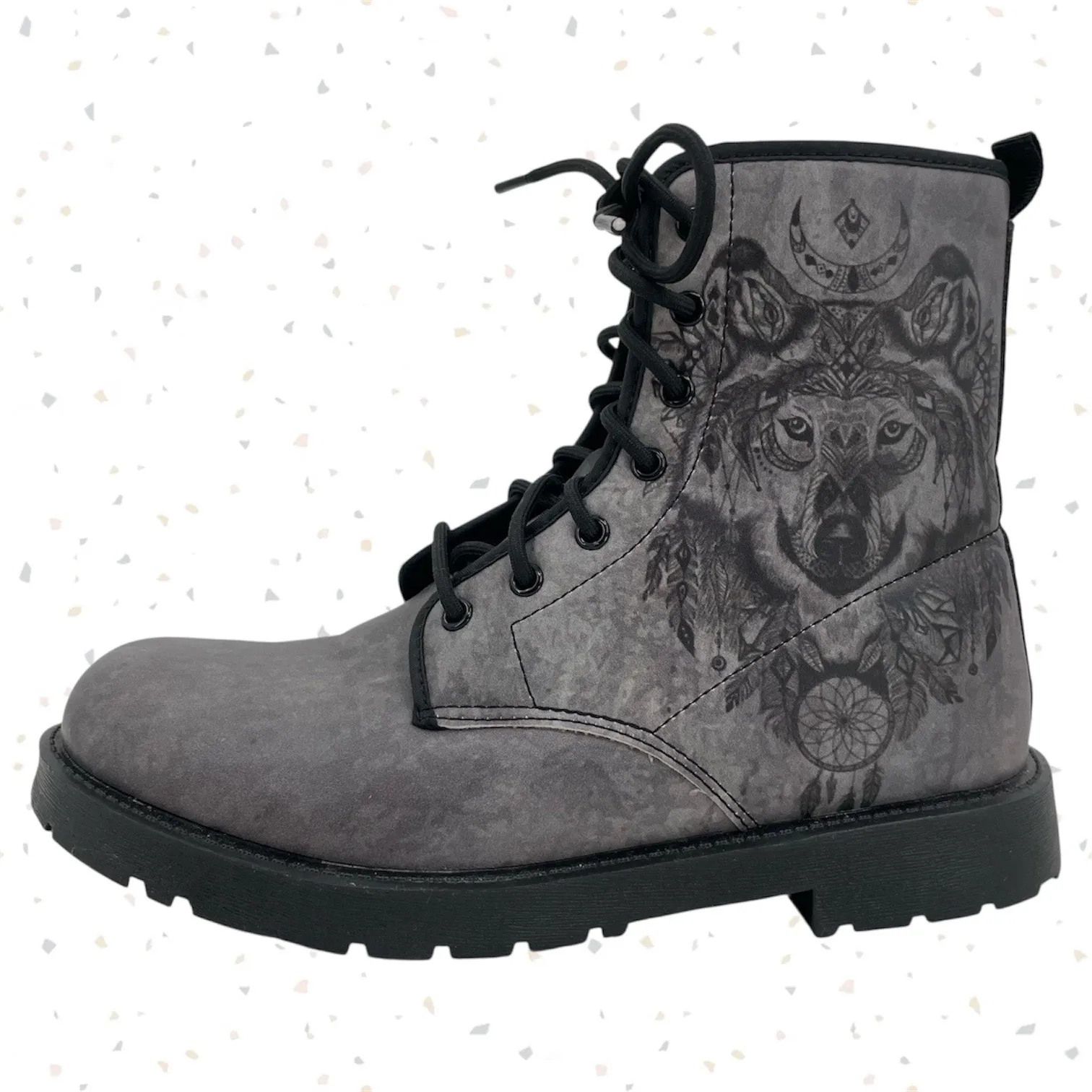 Gray Wolf Combat Boots Vegan Leather Dreamcatcher Festival Boho Unisex EU 39 Size 8 - Image 3