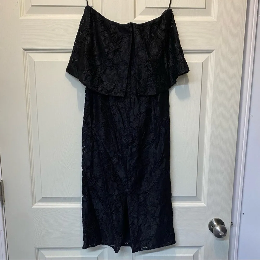 Likely Lace Driggs Black Dress Strapless Lined Draped Flouce Fitted Skirt Slit 2 - Image 4