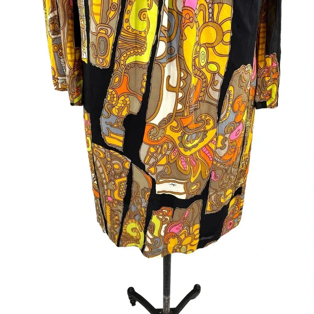Trina Turk Mod Style Silk Abstract‎ Bell Sleeve 60s Dress Size 2 - Image 3