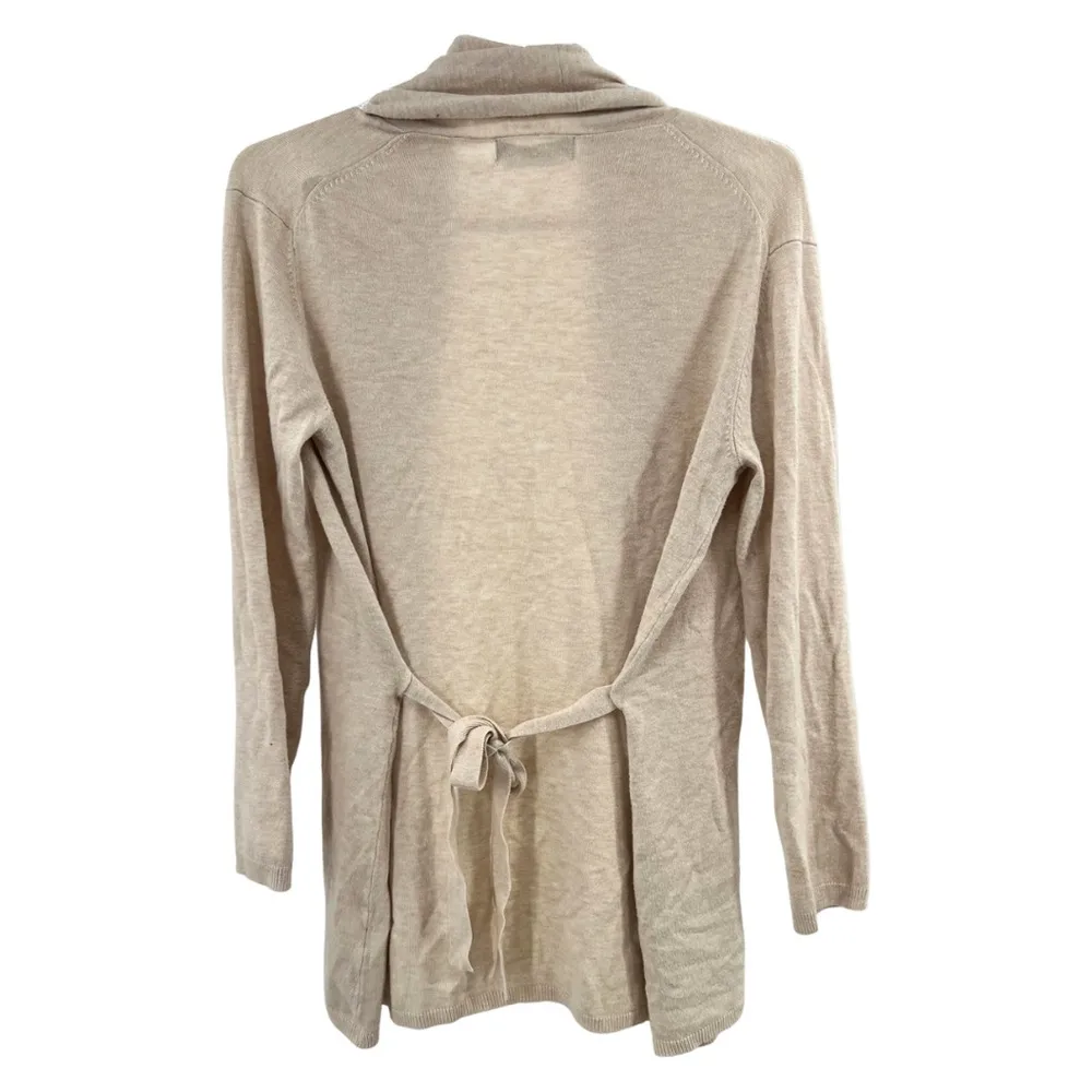 Zara knit open front tie waist cream cardigan S fall neutral casual business - Image 2