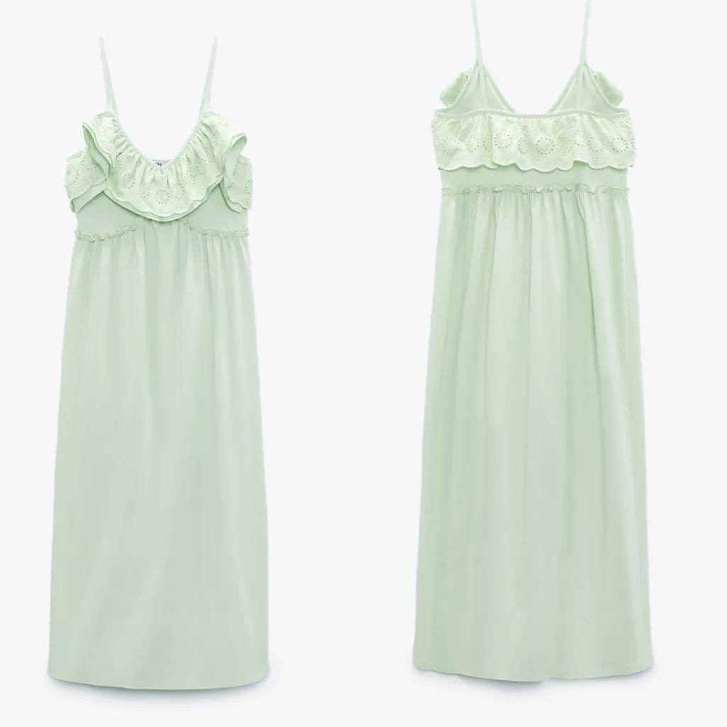 NWT ZARA LIME GREEN VOLUMINOUS LONG MIDI / MAXI DRESS  EYELET WORK MEDIUM - Image 4