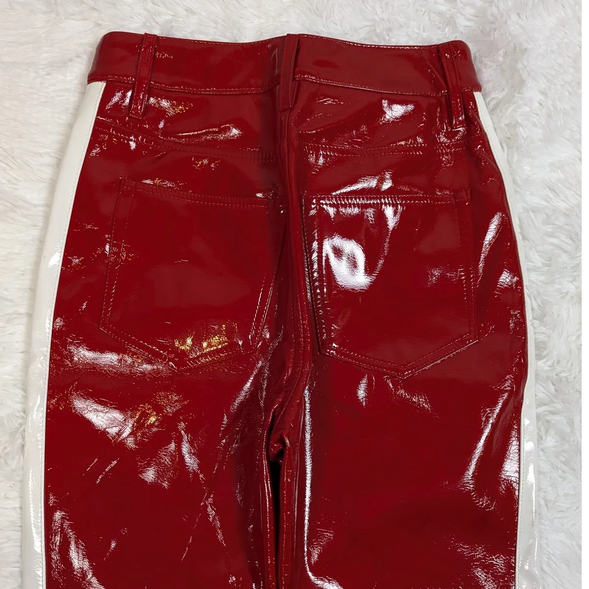 Jagger & Stone Faux Leather Pants Red White Stripe Size 2 (Runs Small) - Image 9