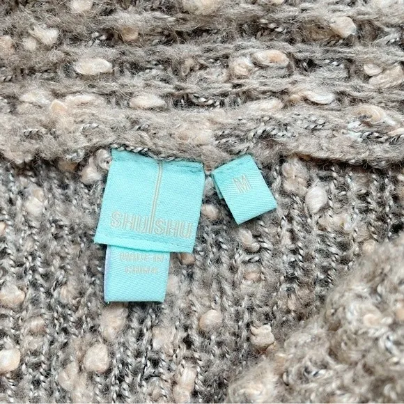 ShuShu Taupe Peach Nubby Boucle Scarf Front Fall Sweater Women’s Size Medium - Image 9