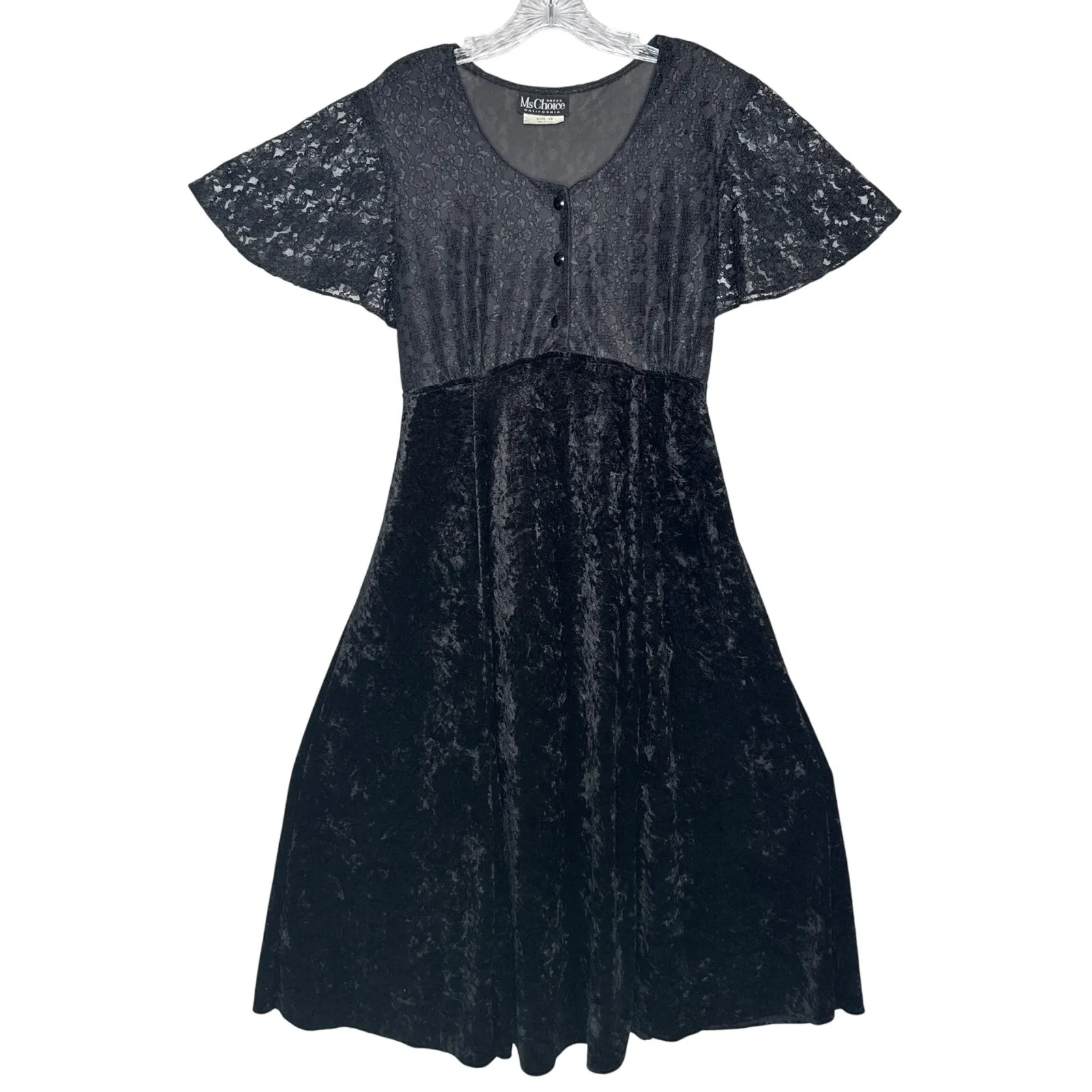 Vintage 1990s Ms. Choice Black Lace & Velvet Maxi Dress Made in USA large - Image 2