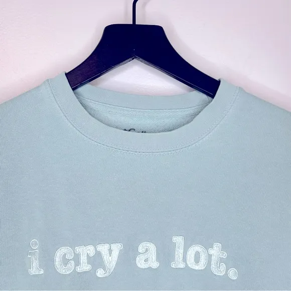 Colleen Ballinger I Cry A Lot Embroidered Green Sweatshirt Size S Blue - Image 3