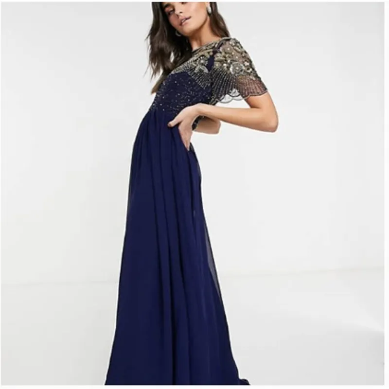 ASOS Virgos Lounge Lena Navy Beaded Maxi Dress Size 6 - Image 14