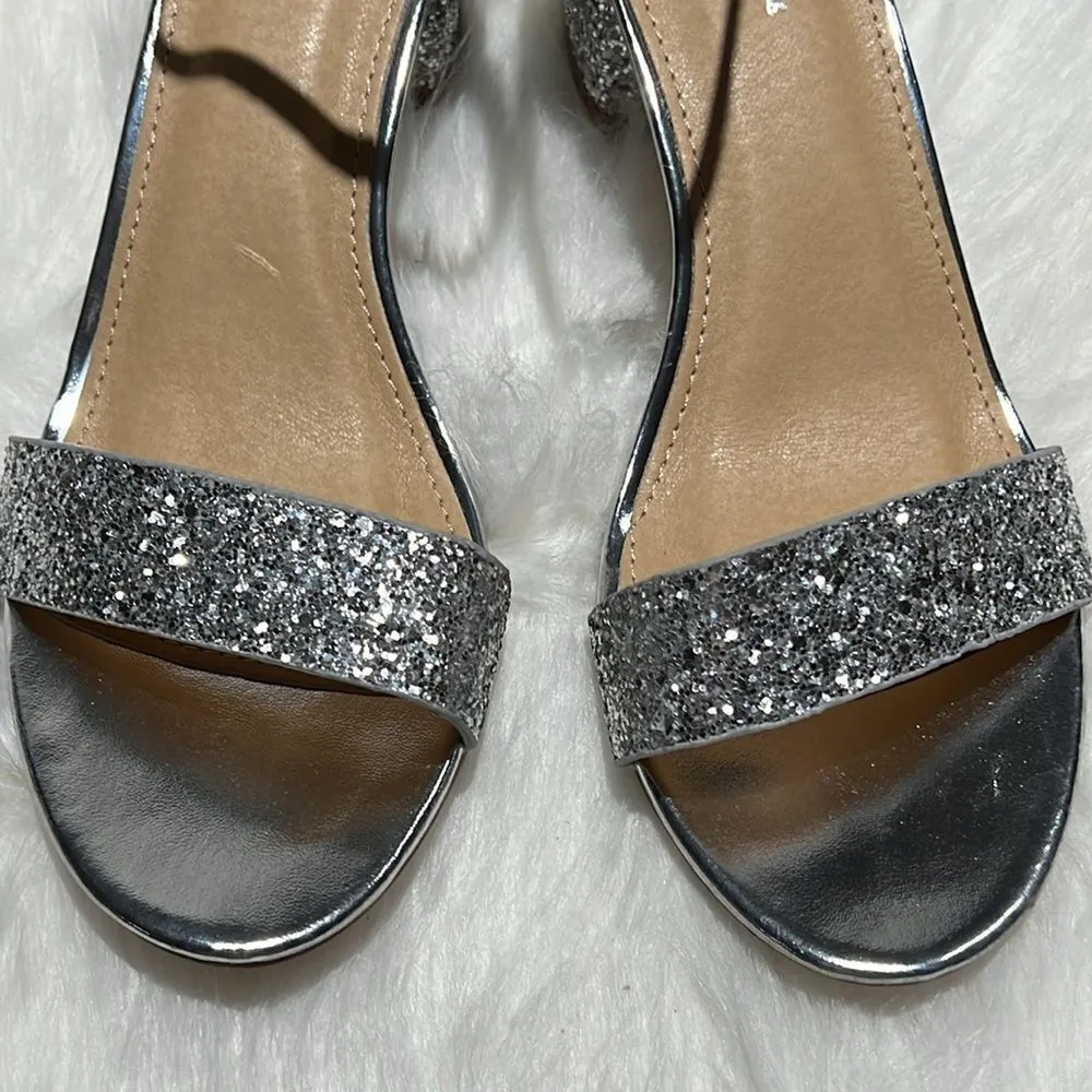 J. Adams Silver Glitter Block Low Heels with ankle strap Size 7.5.  B76 - Image 6