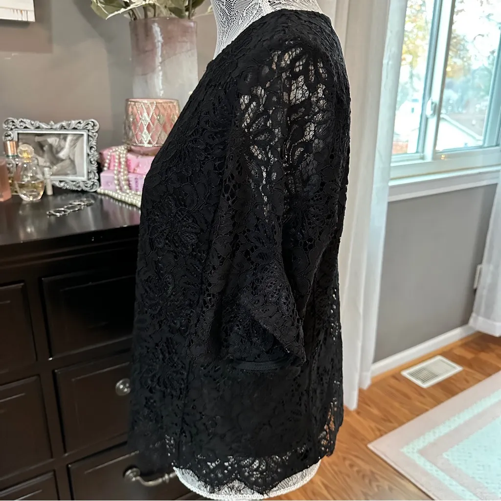 Nanette Lepore Black Floral Lace Blouse, Scalloped Hem Romantic Minimalist Small - Image 7