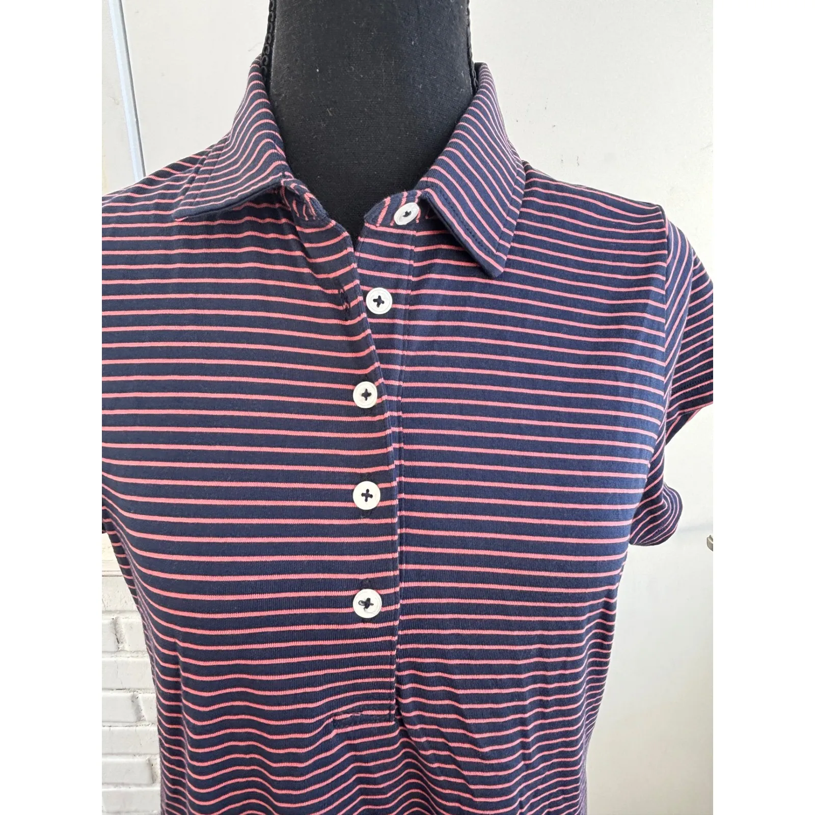 RENWICK Striped Pima Cotton Polo Dress Medium resortwear coastal preppy golf Purple - Image 2