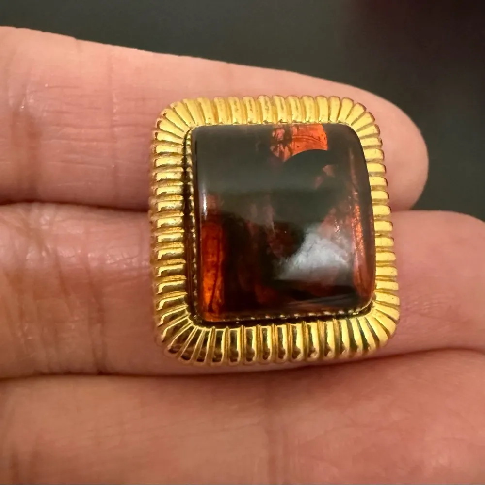 Vintage AVON Dot Signed Root Beer Lucite Cabochon Gold - Image 13