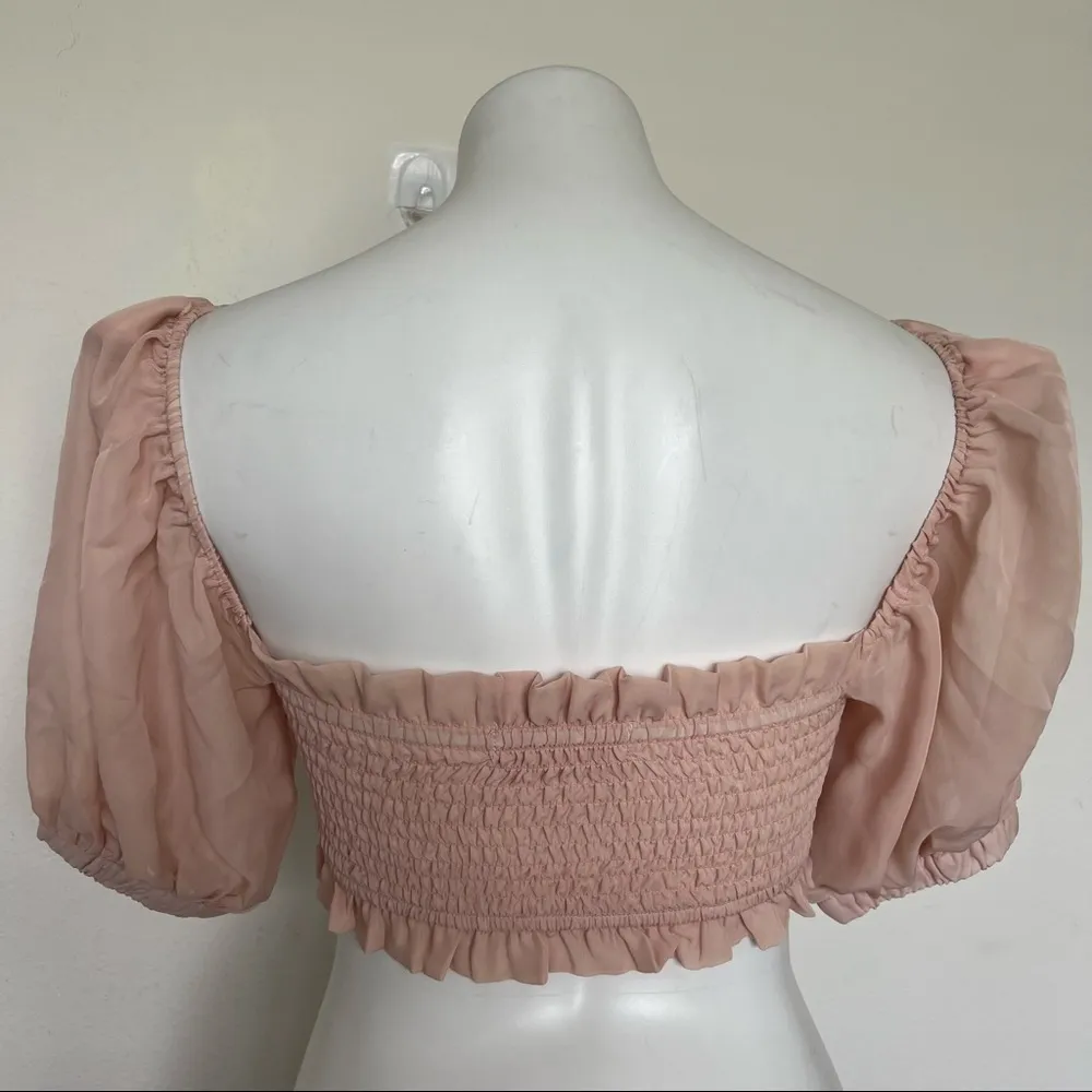 LANI THE LABEL smocked crop Top XSMALL dusty pink puffs sleeves blush NEW - Image 11