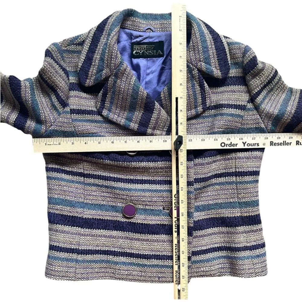 Vintage Purple Blue Tan Striped Tweed Skirt Suit Japanese 90s 6 Cynsia Command - Image 3