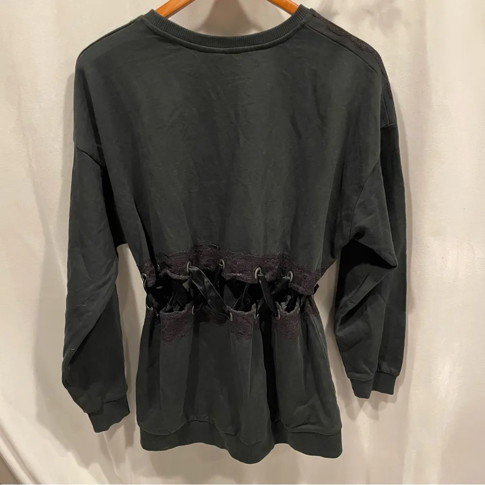 Black Asos lace up cut out sweatshirt goth punk large rivet edgy street look - Image 6