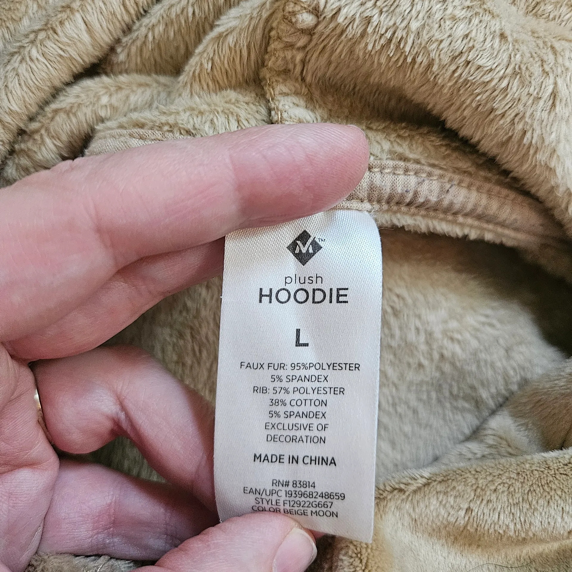 Member's Mark Women's Plush Velour Hoodie Side Slits Raglan Sleeve Sz L Tan Size L - Image 5