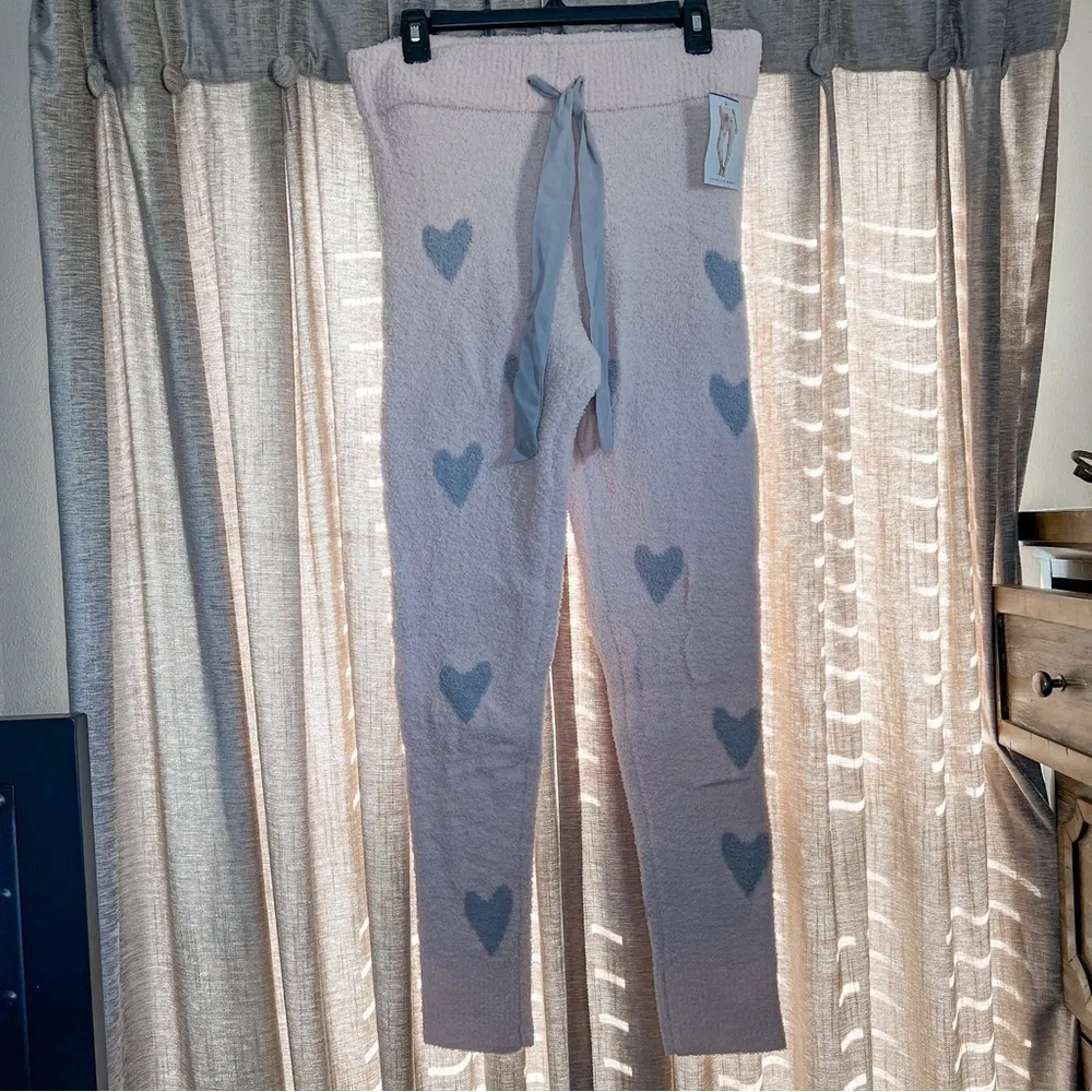 NWT Honeydew Intimates Chenille Pink Glisten Heart Print Jogger Pants Size Large - Image 3
