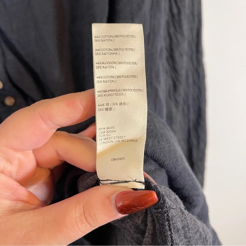 BACK AT IT BOHO COTTON HENLEY TOP 2-TONE BLACK CHARCOAL Size Large - Image 10