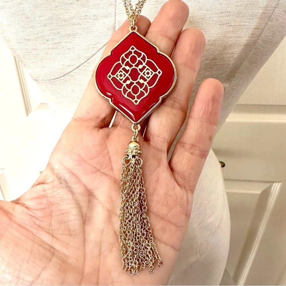 Charming Charlie red and gold tone tassel necklace - Image 2