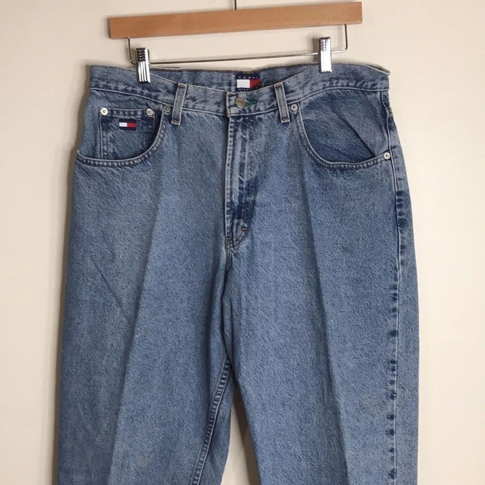 Vtg Tommy Hilfiger 90s big logo light denim retro jeans size 16 33' - Image 3